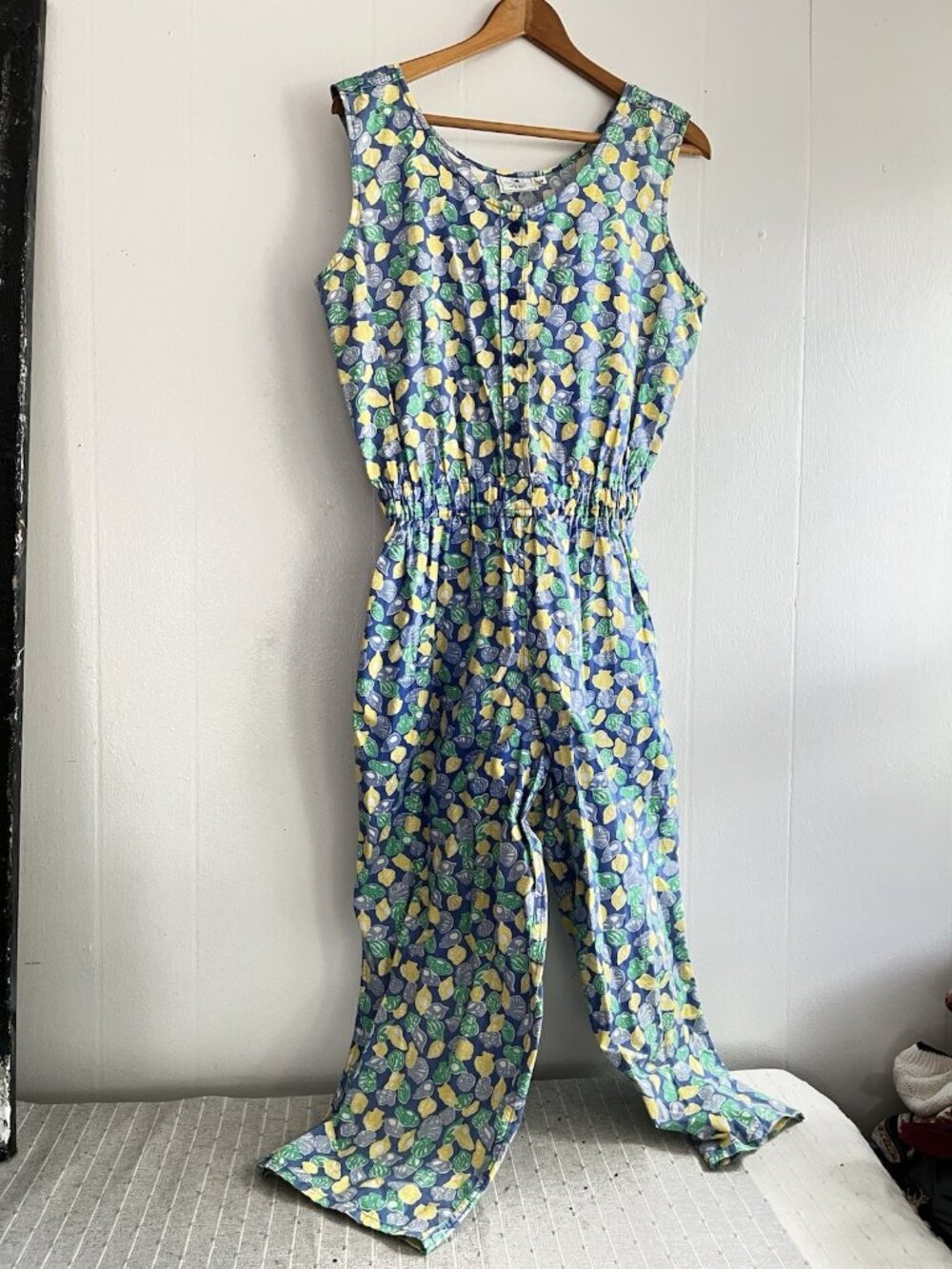 TIKAL TRADING COMPANY Key West Cropped Romper Pockets Tropical Fruit Print Sz M